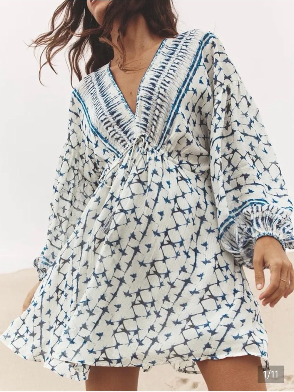 NWT Zara Blue and White V-Neck Mini Dress
